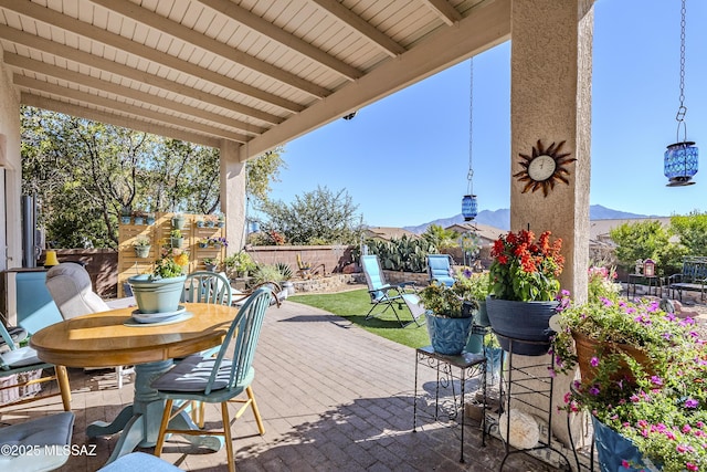 view of patio featuring a mountain view