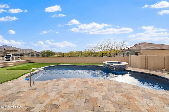 view of pool with an in ground hot tub and a patio