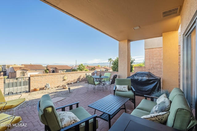 view of patio featuring an outdoor living space and area for grilling