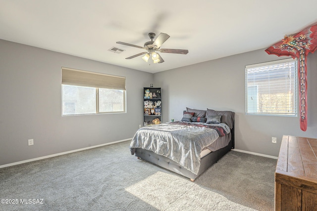 bedroom with carpet floors and ceiling fan
