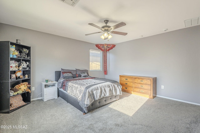 bedroom featuring carpet floors and ceiling fan
