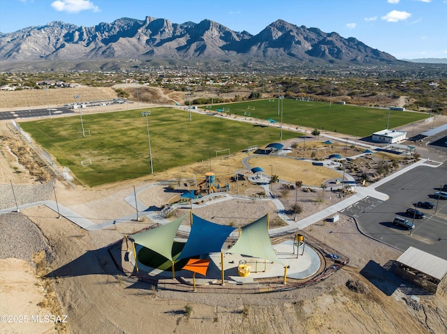 drone / aerial view featuring a mountain view