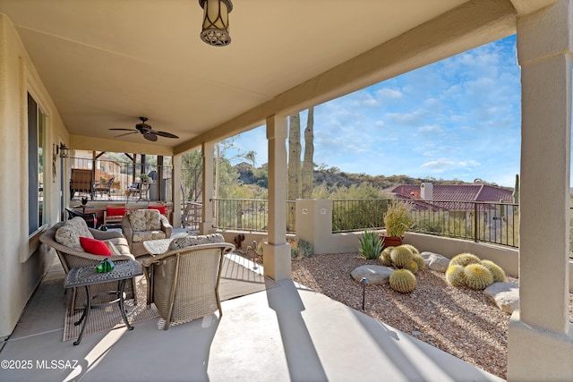 view of patio / terrace featuring an outdoor hangout area and ceiling fan