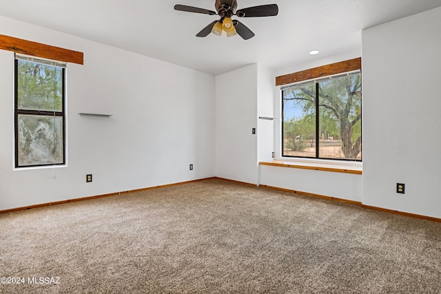 empty room with carpet, ceiling fan, and a wealth of natural light