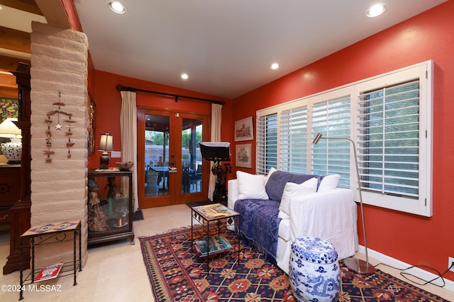 living room featuring french doors