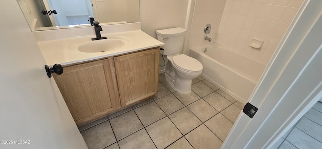 full bathroom featuring vanity, toilet, shower / bathtub combination, and tile patterned flooring