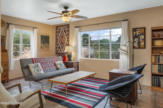 living room with ceiling fan