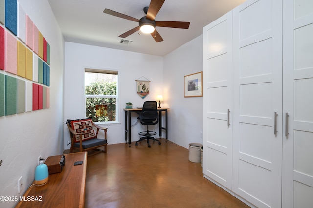 home office featuring ceiling fan