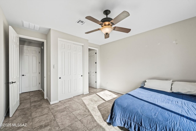 bedroom featuring a closet and ceiling fan