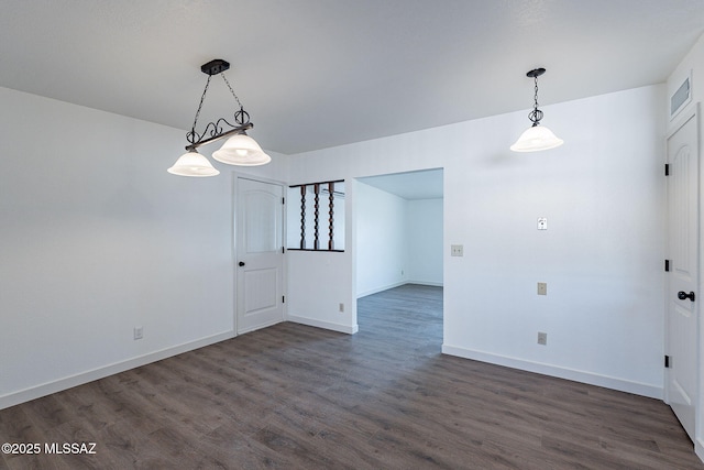 unfurnished dining area featuring dark wood-type flooring