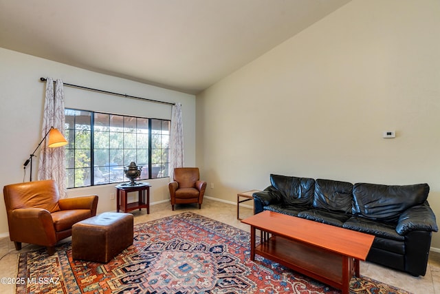 living room with lofted ceiling