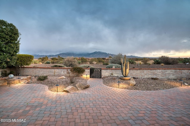 view of patio featuring a mountain view