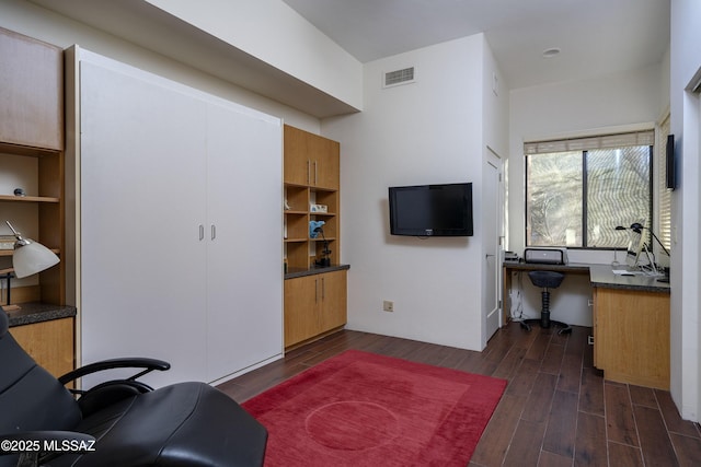 home office featuring dark hardwood / wood-style floors