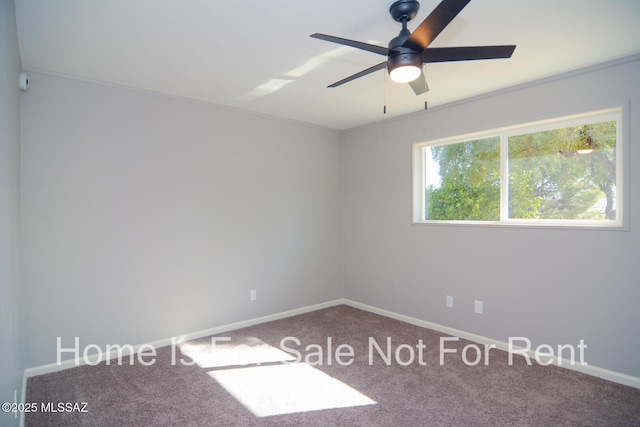 carpeted empty room featuring ceiling fan