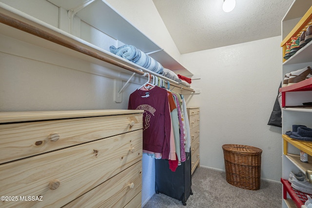 walk in closet featuring carpet flooring