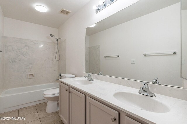 full bathroom with tile patterned floors, vanity, shower / bathing tub combination, and toilet