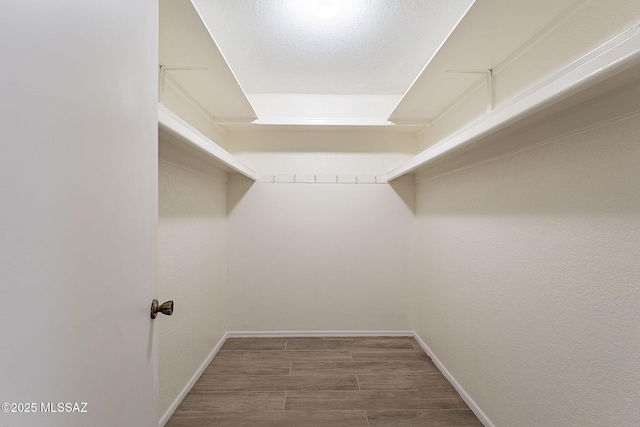 walk in closet with wood-type flooring