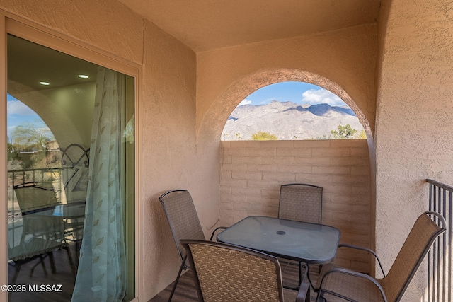 view of patio with a mountain view