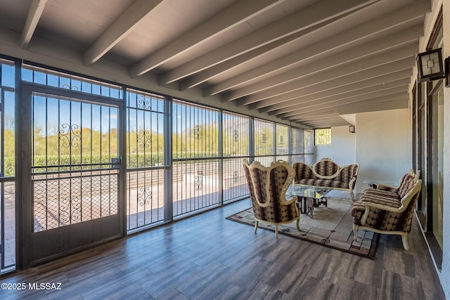 sunroom / solarium with beamed ceiling