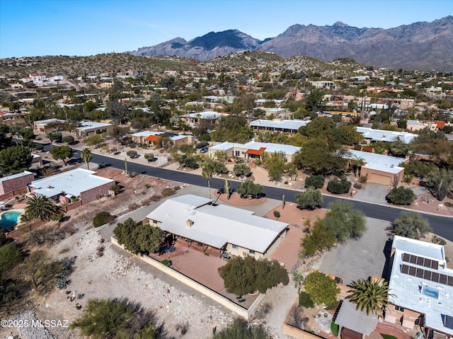 drone / aerial view featuring a mountain view