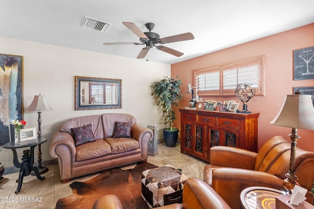 living room with ceiling fan