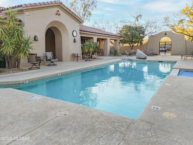 view of swimming pool with a patio area