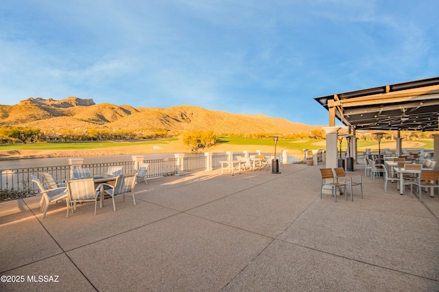 view of patio with a mountain view