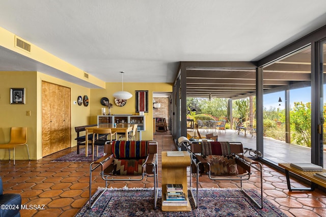 living room featuring tile patterned floors