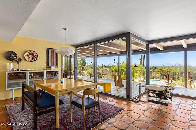 dining room with a textured ceiling and a healthy amount of sunlight