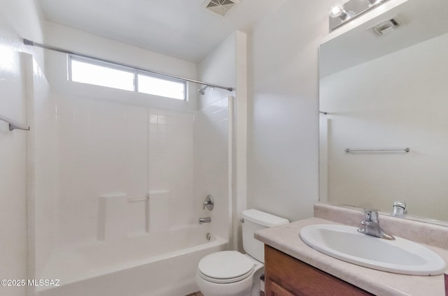 full bathroom featuring vanity,  shower combination, and toilet