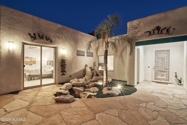 view of patio at night