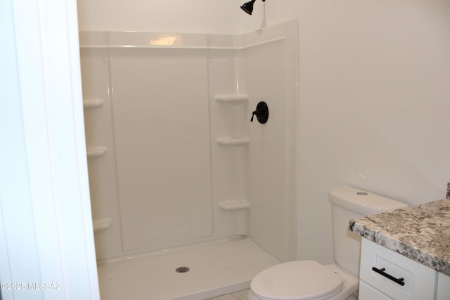 full bath with toilet, vanity, and walk in shower