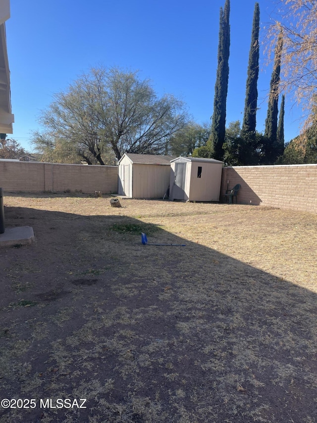 view of yard featuring a shed