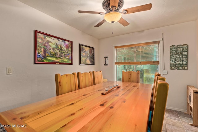 dining space featuring ceiling fan