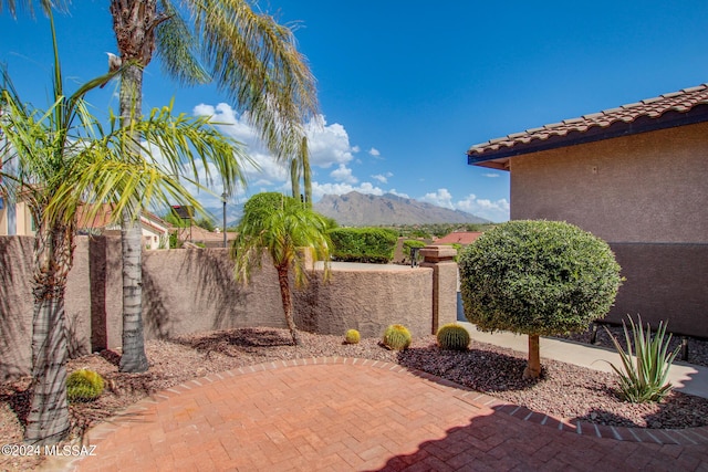 view of patio featuring a mountain view