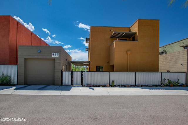 exterior space with a garage