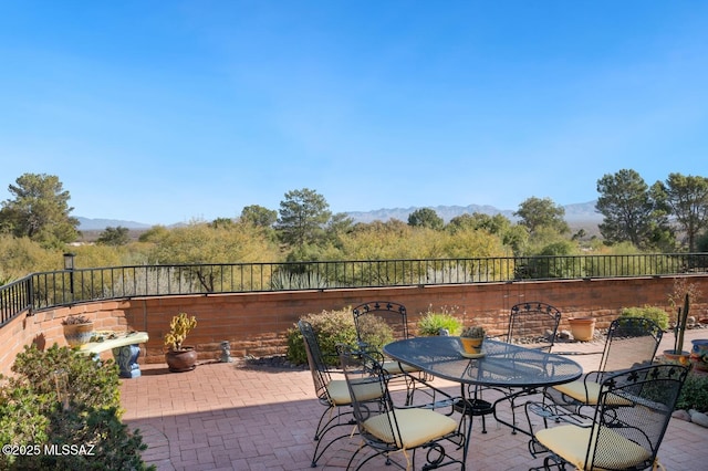 view of patio featuring a mountain view