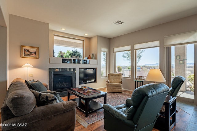 living room with hardwood / wood-style floors