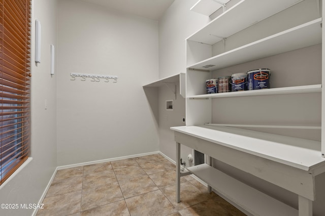 7826 W Sage Creek Ct, Tucson, AZ 85743 - clothes washing area featuring hookup for a washing machine, tile patterned flooring, hookup for an electric dryer, and baseboards