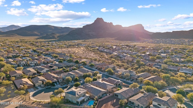 drone / aerial view featuring a mountain view