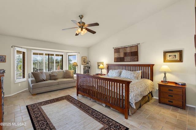 bedroom with vaulted ceiling and ceiling fan