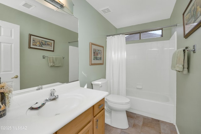 full bathroom featuring vanity, toilet, and shower / tub combo with curtain