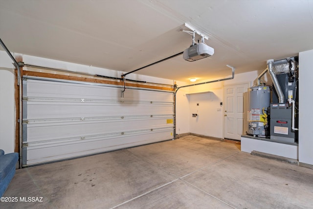 garage featuring water heater and a garage door opener