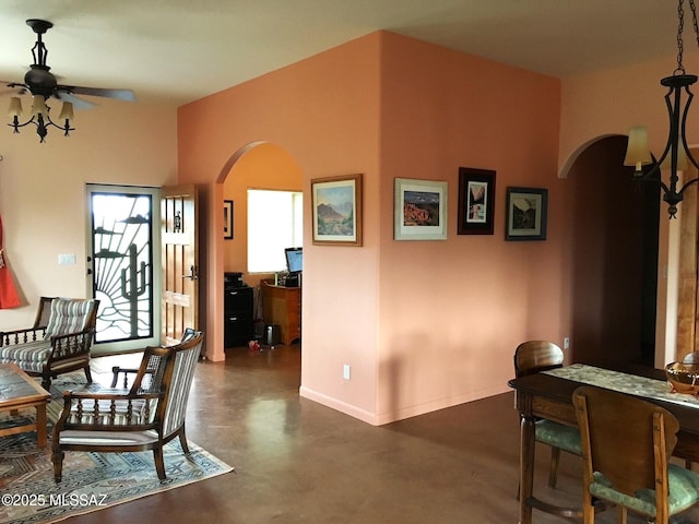 dining area with ceiling fan