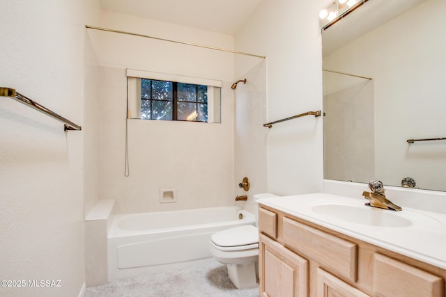 full bathroom with vanity,  shower combination, and toilet