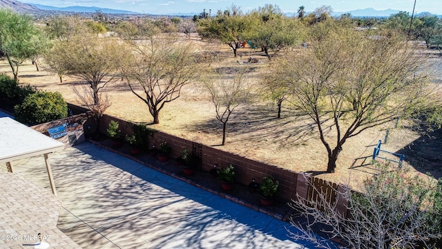 view of patio with a mountain view