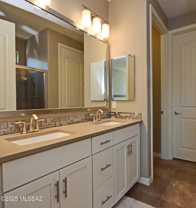 bathroom featuring decorative backsplash and vanity