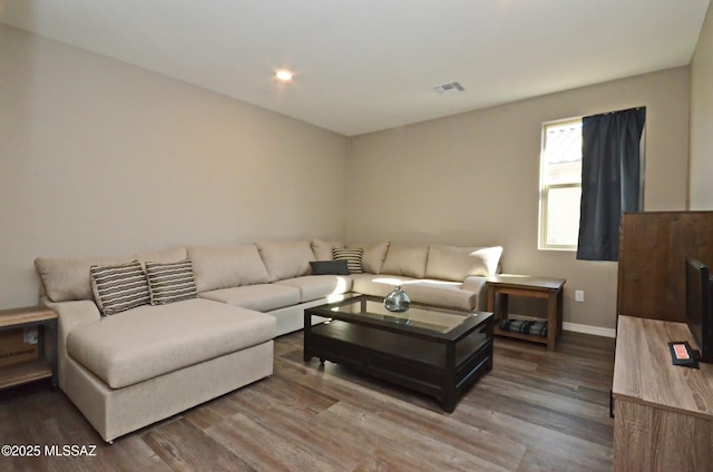 living room with hardwood / wood-style flooring