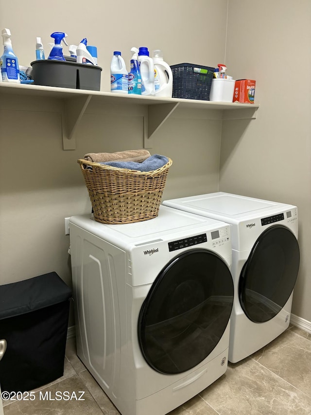 washroom featuring independent washer and dryer and light tile patterned flooring