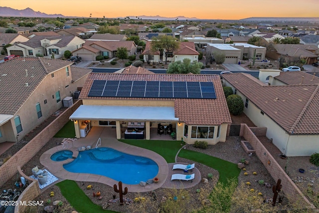 view of aerial view at dusk